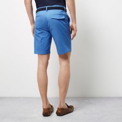 Blue belt detail slim fit shorts